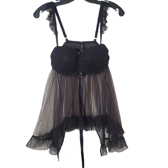 Victoria's Secret 36C black polka dot  negligee - Picture 4 of 7